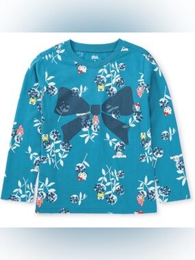 12-18M🐱 Hello Kitty Tea Collection Hydrangeas & Bow Blue Long Sleeve Graphic Tee